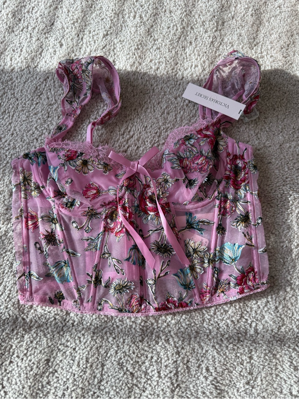 Victoria secret pink floral bustier corset top